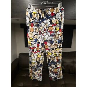 Peanuts Charlie Brown Snoopy Fleece Pajama Pants Mens Medium All Over Print PJ